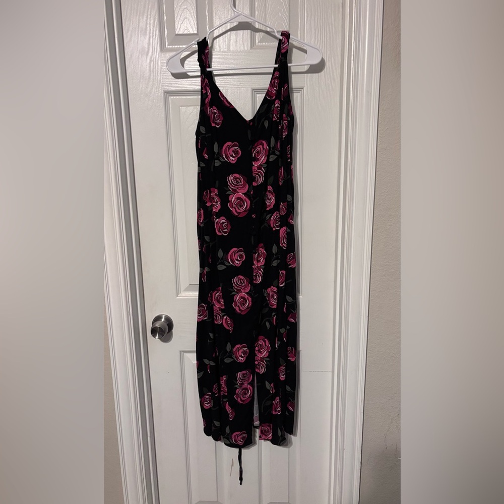 Torrid Black Maxi Dress with Pink Floral Design
